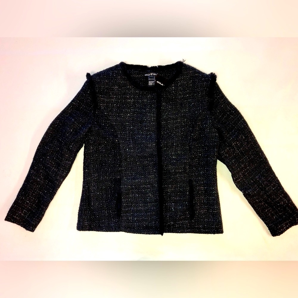 New Attitude Unknown Black Textured Fringed Jacket with Pockets (L) - Picture 8 of 16